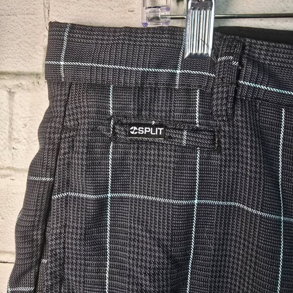 SPLIT USA MENS SHORT BLACK GRAY SM HOUNDSTOOTH PRINT TEAL ACCENT SIZE 36 EUC - Picture 6 of 8